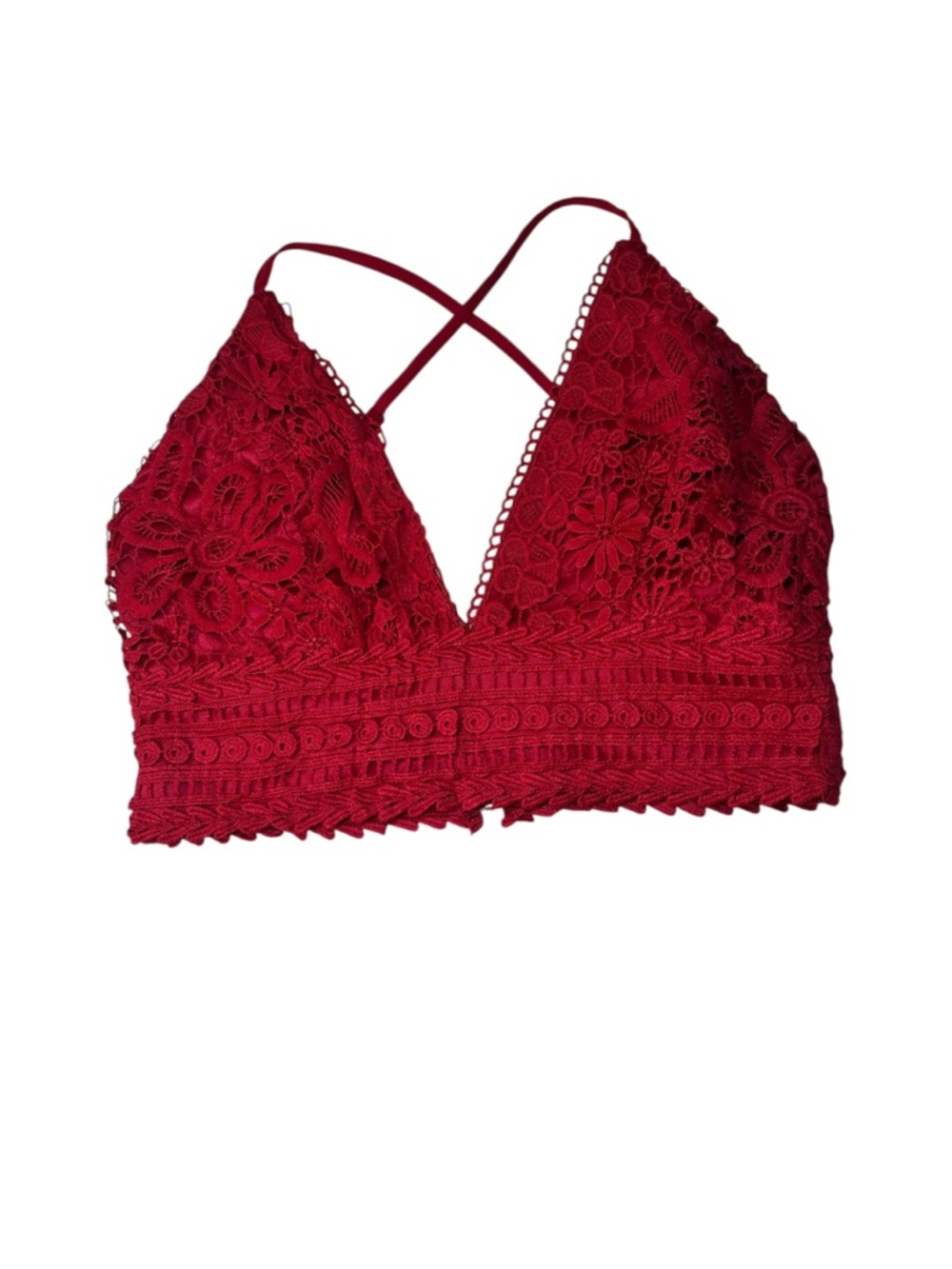 NWT Papaya Red Crochet Boho Chic Lace Bralette Delicate Floral Embroidered SZ M
